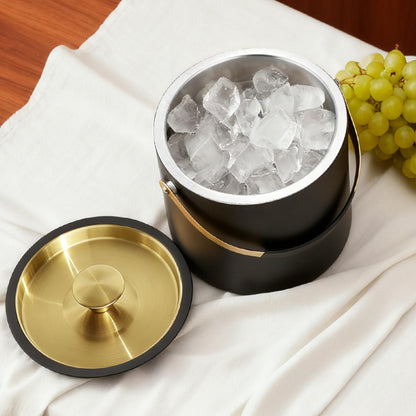 iHoo Eiskübel Edelstahl 3,2 L mit Silikondeckel & Schaufel, Schwarz