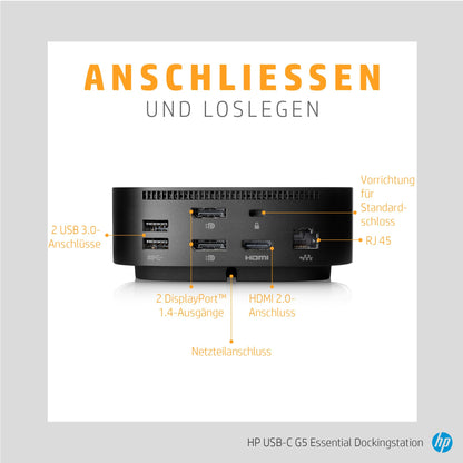 HP USB-C Dockingstation G5 Essential, generalüberholt, Schwarz