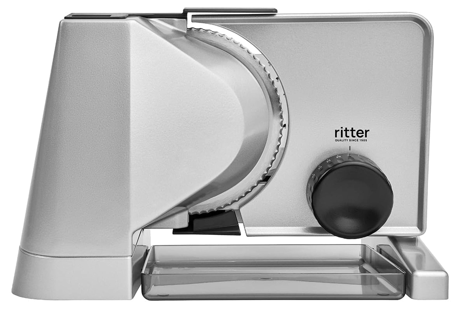 Ritter solida 4 Elektrischer Allesschneider aus Vollmetall, schräg gestellt, mit Wellenschliffmesser