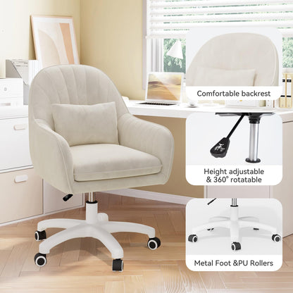 Aivermeil Samt Homeoffice Drehstuhl mit Kopfkissen – Beige