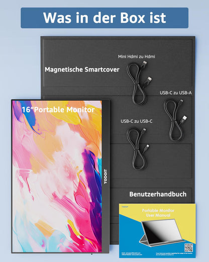 Yodoit Tragbarer Monitor 16" FHD IPS USB-C für Laptop PC