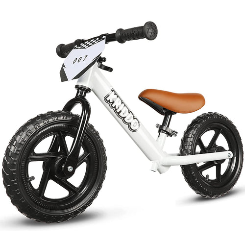 KRIDDO Kinder Laufrad 12 Zoll, Lauflernrad ab 18 Monaten, Weiss, mit individualisierbarem Schild