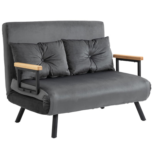 HOMCOM Schlafsofa Klappbett mit Bettfunktion Samtoptik Dunkelgrau. Dunkelgraues Sofa, das sich in ein Bett verwandeln lässt.