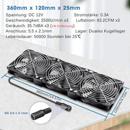 GDSTIME 3x 120mm Gehäuselüfter Set 230V - Einstellbare Geschwindigkeit