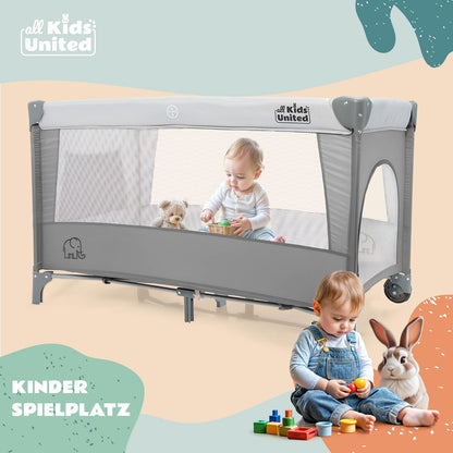 all Kids United® Babycenter Kinderreisebett mit Wickelauflage - Grau