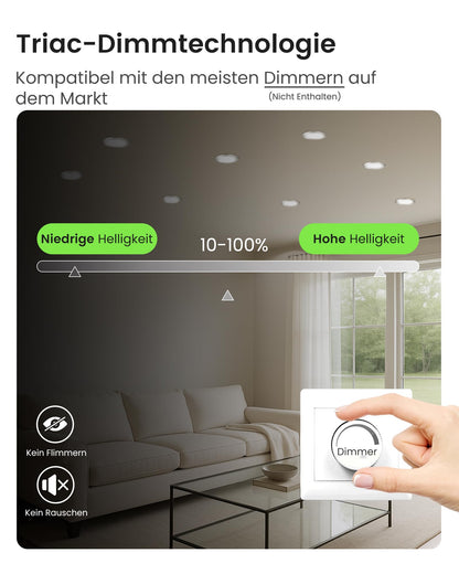 ALUSSO LED Einbaustrahler dimmbar, 3 Farbtemperaturen, IP44, 12er Set