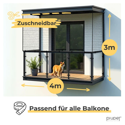 PiuPet Katzennetz drahtverstärkt 4x3 m schwarz inkl. Befestigungsset