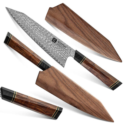 XINZUO Kiritsuke Kochmesser Damaststahl – Wüsten-Eisenholzgriff