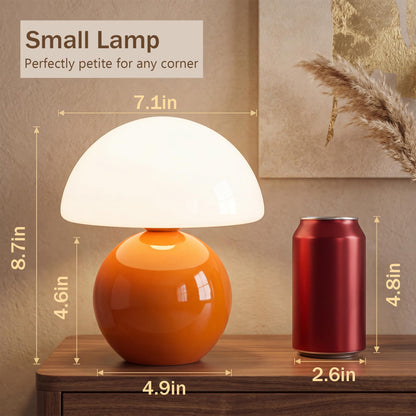 Dawnwake Pilz Tischlampe LED dimmbar Nachttischlampe Glas Orange