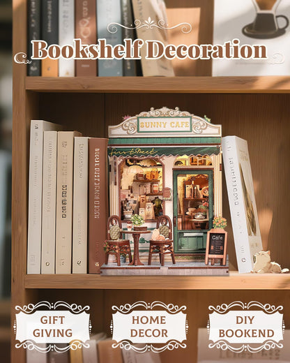 CUTEBEE Book Nook Kit Sunny Cafe, 3D Holzpuzzle Miniaturhaus Bausatz