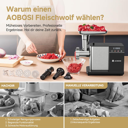 AAOBOSI Fleischwolf elektrisch 3000 W mit LED-Display, MG102A
