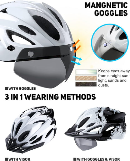 RaMokey Fahrradhelm mit LED-Licht und magnetischem Visier, 57-62 cm