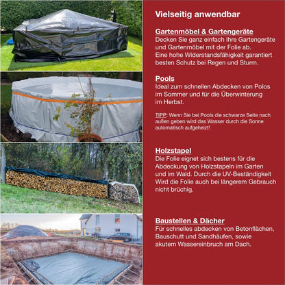 Profi Poolplane Abdeckfolie 8x8m - UV-beständig Schwarz/Weiss