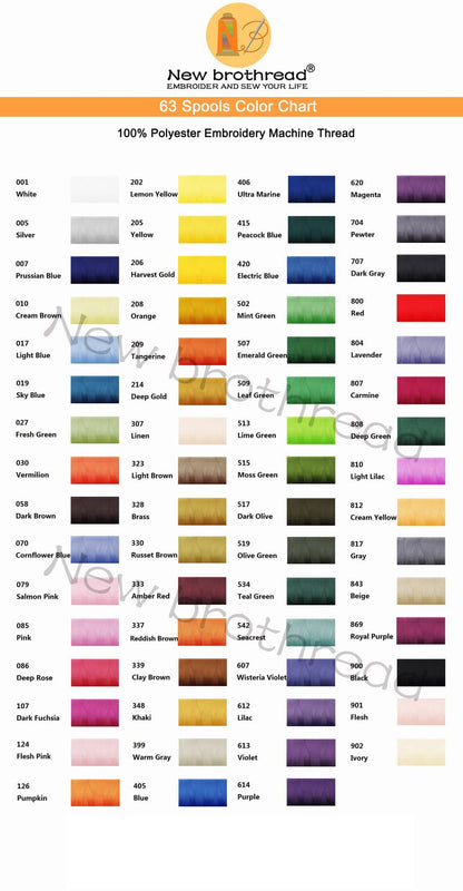 New brothread Maschinenstickgarn Set 63 Farben Polyester 500 m