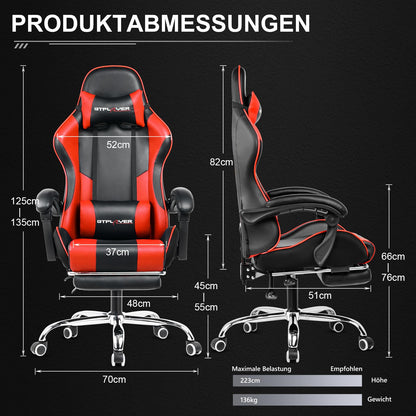 GTPLAYER Ergonomischer Gamer Stuhl mit Massage - Rot