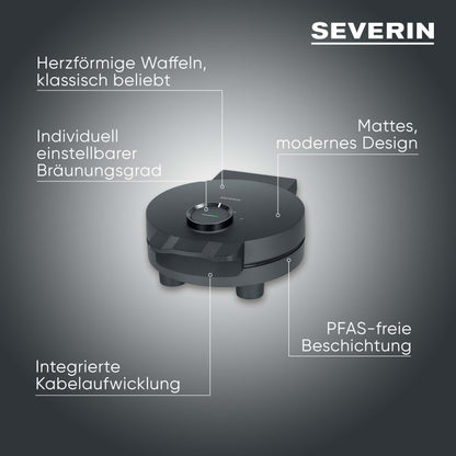 SEVERIN Waffeleisen Black Line WA 2117, Herzwaffeln, 1.000 W