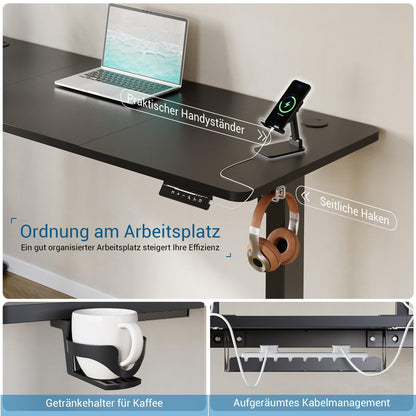 VFU Elektrischer Stehpult 140x60 cm USB-C Schwarz Pro