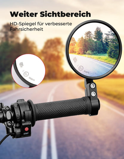 KEMIMOTO Motorradspiegel E57 geprüft, Lenkerendenspiegel rund, 2 Stück