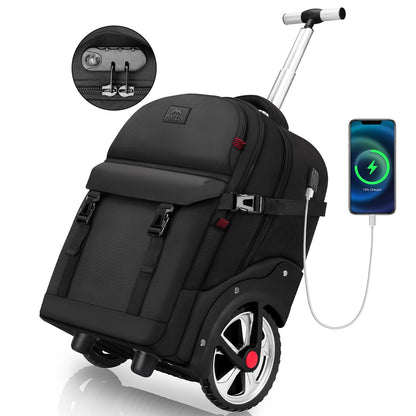 MATEIN Trolley Rucksack 17.3 Zoll mit Rollen – Schwarz für Reise & Arbeit
