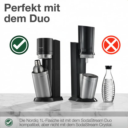 Nordiqo Edelstahl Sprudelflasche 1L für SodaStream & Aarke, 2er-Set