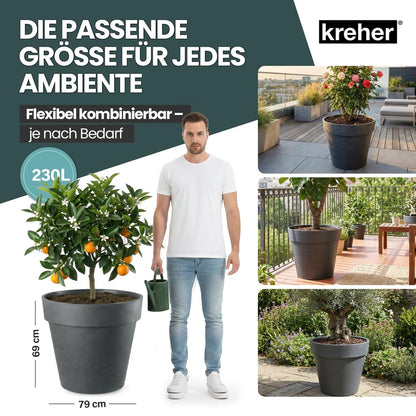 Kreher XXL Pflanzkübel rund mit Rollen, Anthrazit, Ø 79 cm