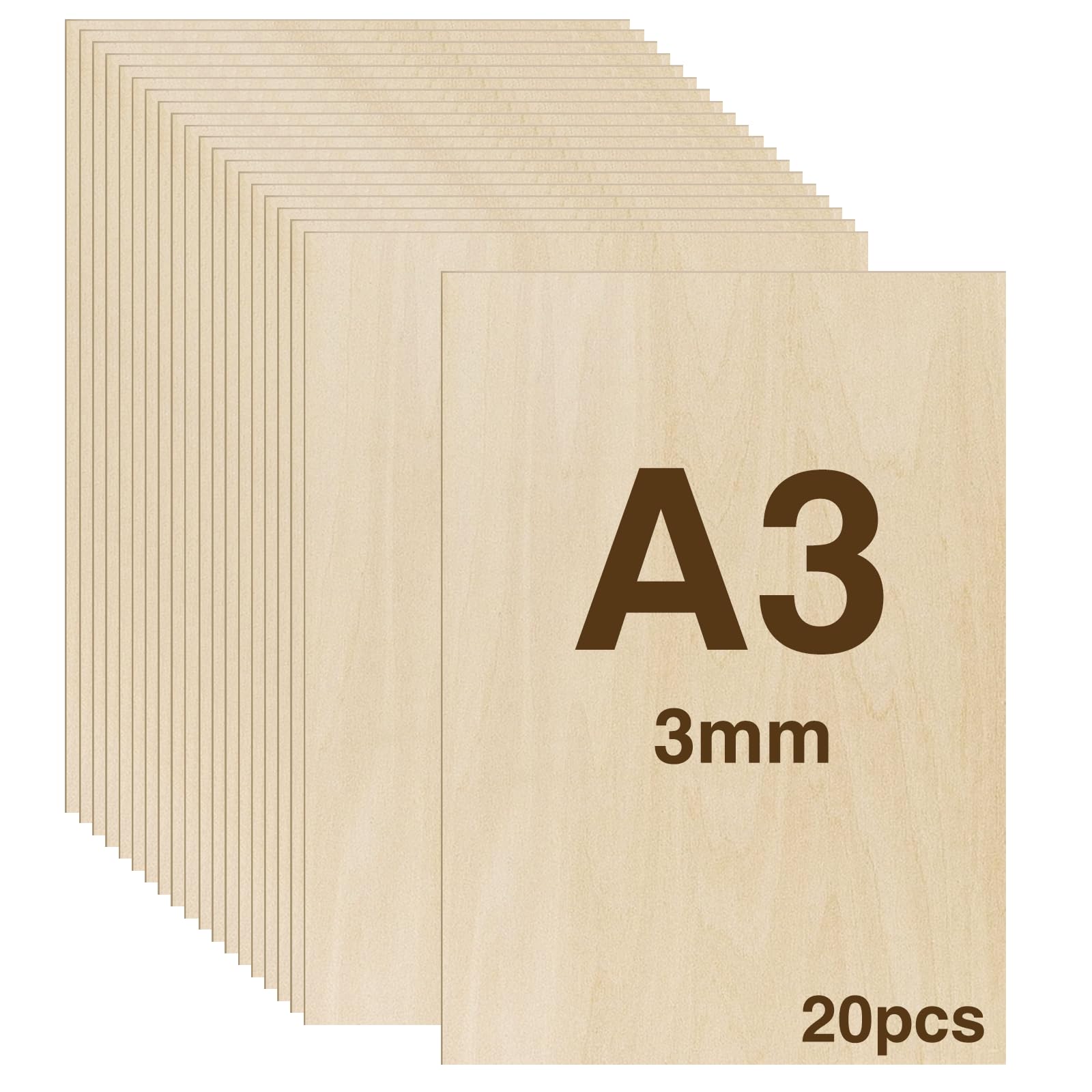 WISYOK Sperrholzplatten 3 mm, A3 420x300 mm, Lindenholz, 20 Stück – glatte, rechteckige Holzplatten zum Lasern und Basteln