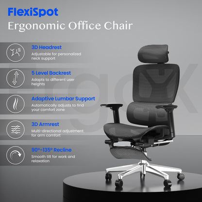 FLEXISPOT ErgoX Ergonomischer Bürostuhl mit Fussstütze, Dunkelgrau