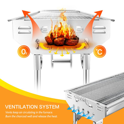 Sunjas Holzkohlegrill CA-12 Edelstahl Faltgrill Campinggrill tragbar