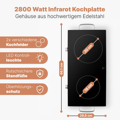 ProfiCook PC-DKP 1211 Infrarot-Doppelkochplatte Glaskeramik 2800 W