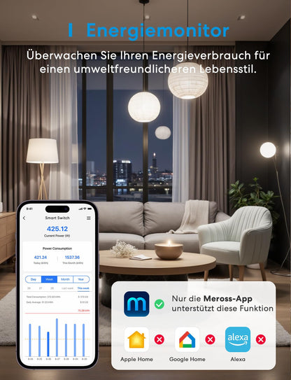 Meross MSS815 Matter WLAN Lichtschalter Unterputz, 4 Stück