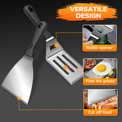 Edelstahl Grillplatte Plancha Set – 40x30 cm mit 2 Spachteln