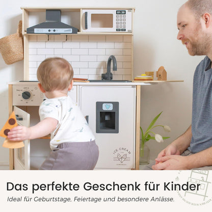 Tiny Land Kinderküche aus Holz mit Licht & Sound, 18-teilig, weiss