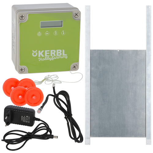 Kerbl 70545 Automatische Hühnertür Set - 430 x 400mm. Steuert selbsttätig den Ein- und Ausgang zum Hühnerstall.