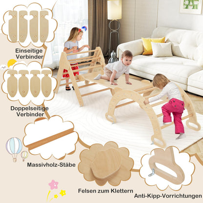 COSTWAY Kletterdreieck 4-in-1 Klettergerüst Indoor - Holzfarbe