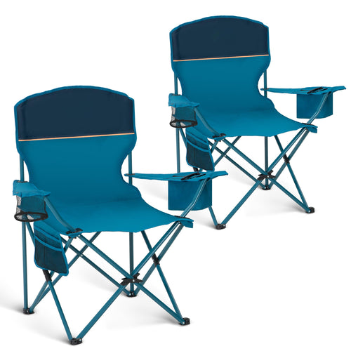 HIGH POINT SPORTS Campingstuhl faltbar 2er Set mit Getränkehalter blau, Stahlrahmen und Armlehnen