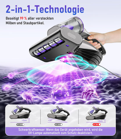 PEXCHO PM600 Milbensauger mit UV-Licht und HEPA-Filter, 500W