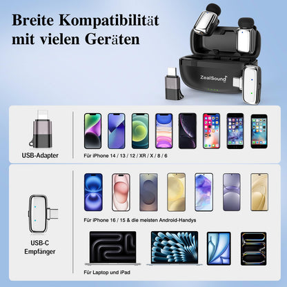 zealsound M6 Mini Lavalier Mikrofon kabellos mit Geräuschunterdrückung