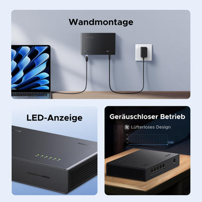 UGREEN 2.5G LAN Switch mit 5 Ports, unmanaged und lüfterlos