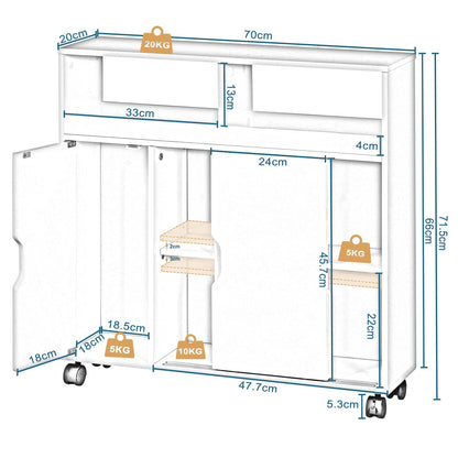 EUGAD Nischenschrank Rollwagen Badezimmerschrank – Weiss mit Schiebetüren
