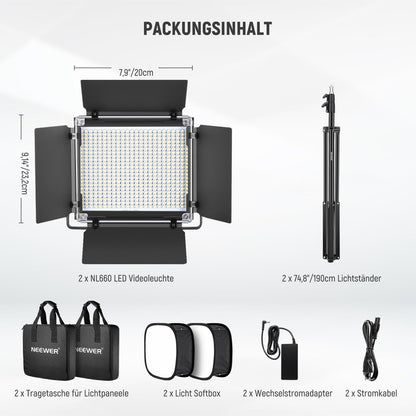 NEEWER 660 LED Bi-Farbe Videolicht Panel 2er-Set mit Stativen