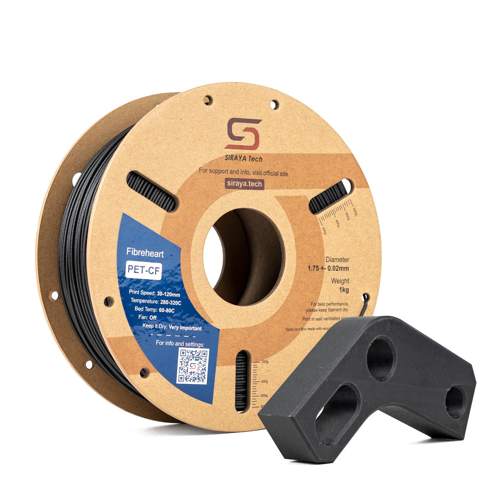 Siraya Tech Fibreheart PET-CF 3D Filament Carbon Schwarz 1 kg, schwarze carbonfaserverstärkte Filamentspule