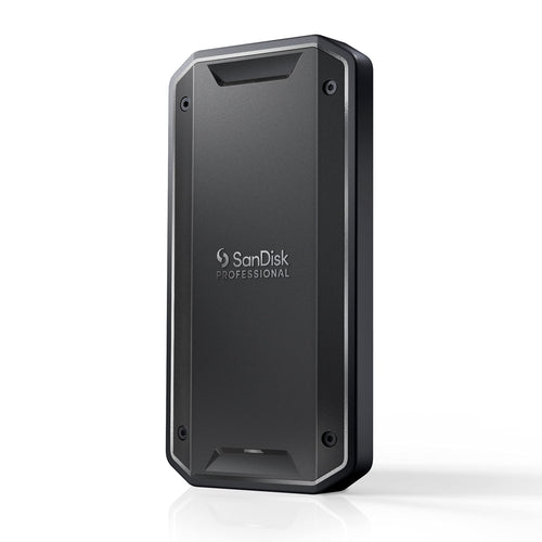 SanDisk PROFESSIONAL PRO-G40 Robuste Mobile SSD 2 TB: Robustes, dunkelgraues Rechteckgehäuse zum schnellen, externen Speichern und Übertragen von Daten.