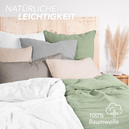 Pure Label Musselin Bettwäsche Set 135x200 4-teilig - Grün