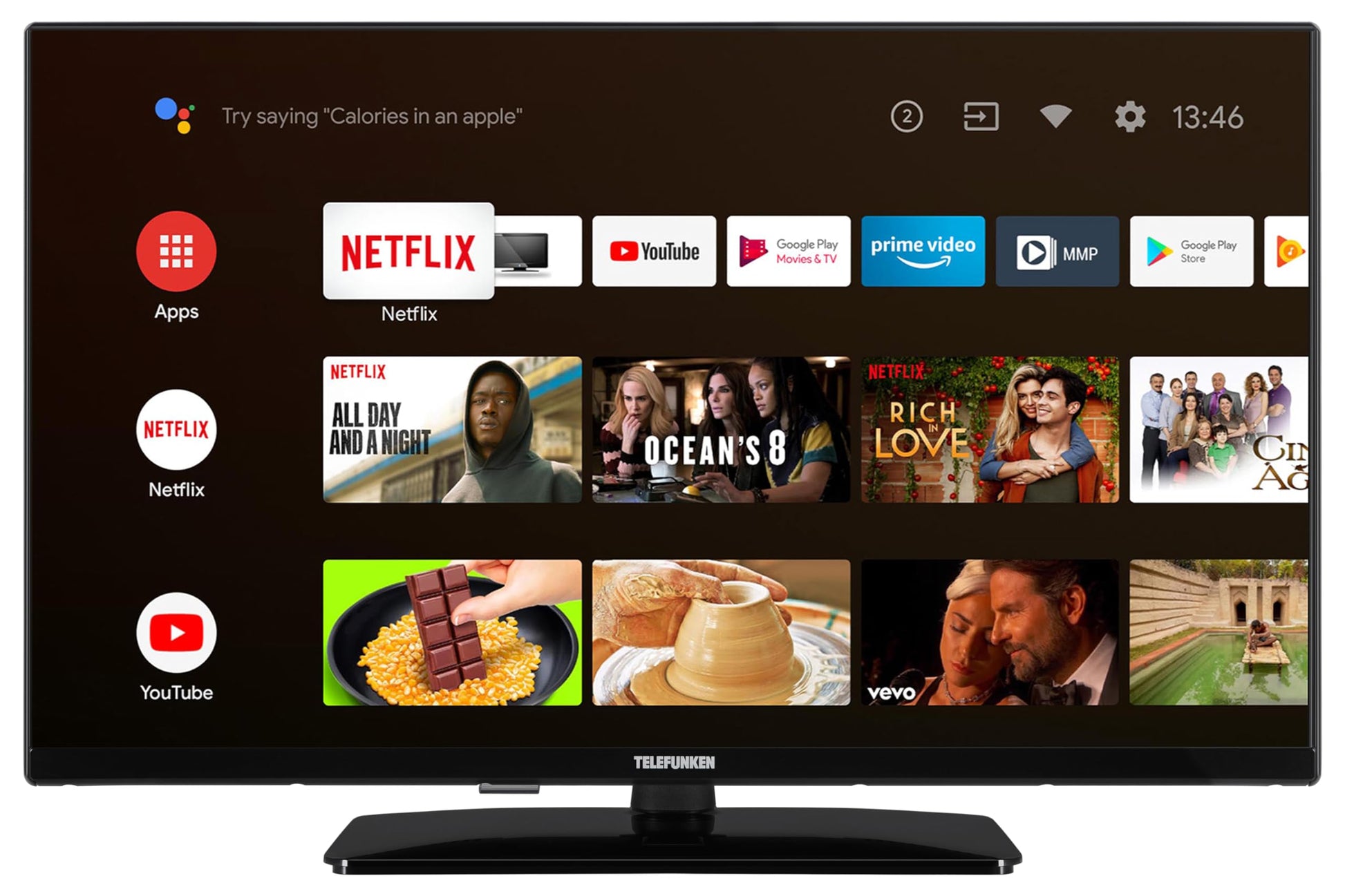 TELEFUNKEN XF32AN750M Android TV - 32 Zoll Full HD. Schwarzer, rechteckiger Bildschirm. Streamt Smart TV Inhalte in Full HD.