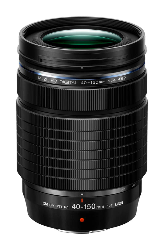 OM SYSTEM M.Zuiko Digital ED 40-150mm Objektiv - f/4 PRO. Schwarzes, zylindrisches Tele-Zoomobjektiv für variable Brennweiten.