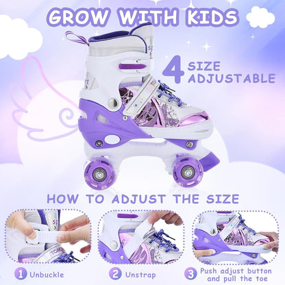 TOMSHOO Kinder-Rollschuhe, verstellbar, LED-Räder, Grösse M, Violett