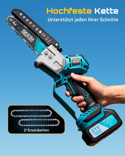 SEESII Mini-Kettensäge 6 Zoll, Akku-Einhandsäge mit 2 Akkus