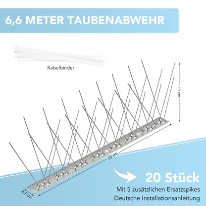 AOKKR Taubenabwehr Spikes Edelstahl 6,6 m 20-teilig für Dach, Balkon