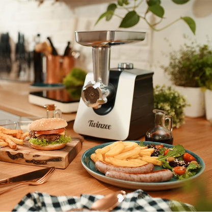 Twinzee Elektrischer Fleischwolf mit Wurstfüller, 1500 W, Schwarz