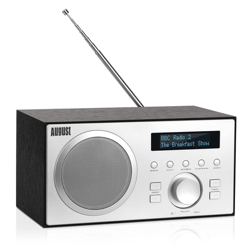 August MB420 DAB+/FM Küchenradio Bluetooth Holzgehäuse, rechteckig, braun. Empfängt DAB+/FM, streamt Bluetooth-Audio.